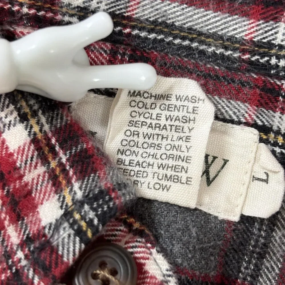 Vintage J.Crew Oarsman Shirt Men's Large Gray Red Plaid Flannel Pocket Casual